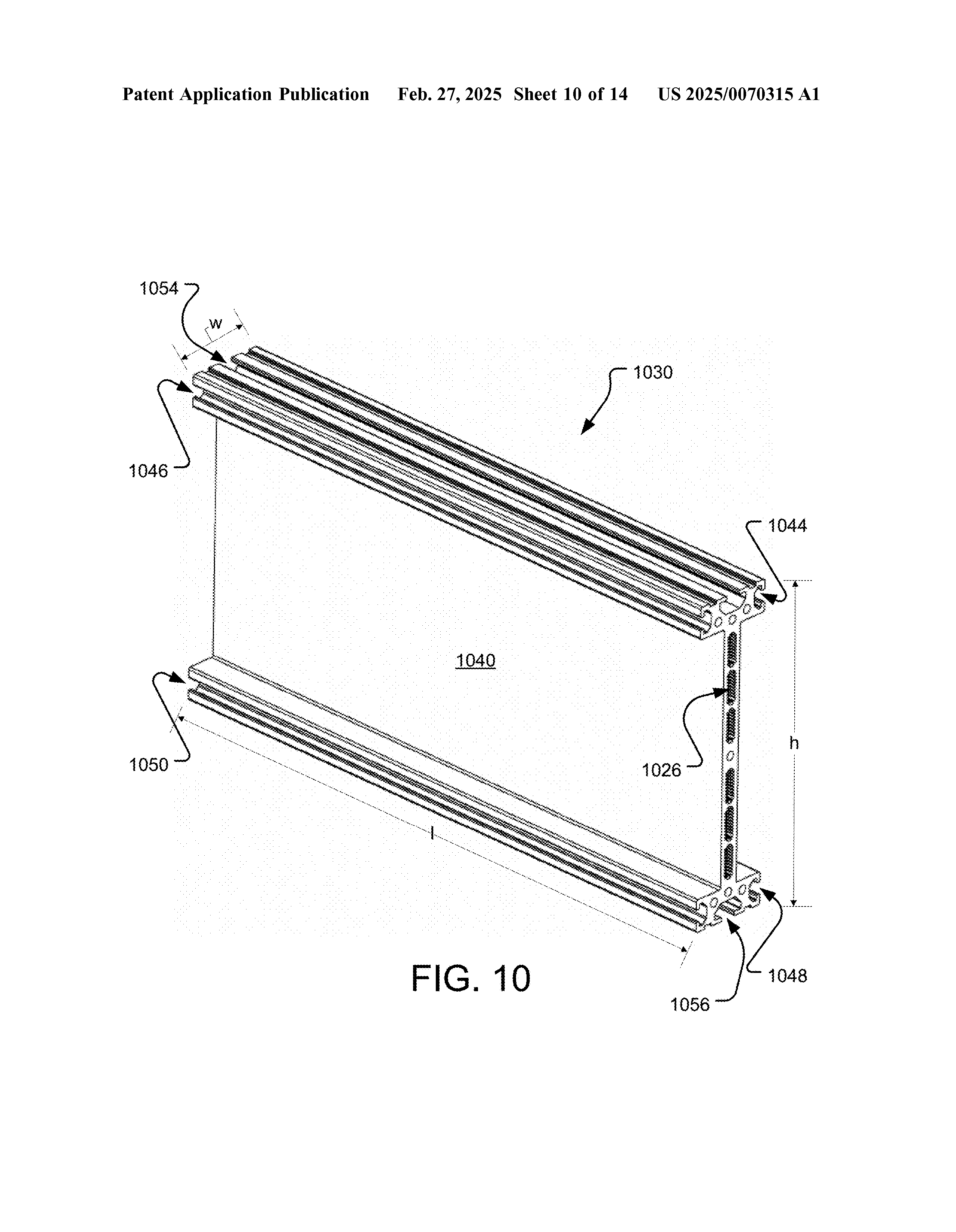 Perspective view of the liquid-cooled thermal plate from EVolve Battery Systems patent application US 2025/0070315 A1, showing the I-shaped extrusion with internal coolant passages and lengthwise module mounting channels.