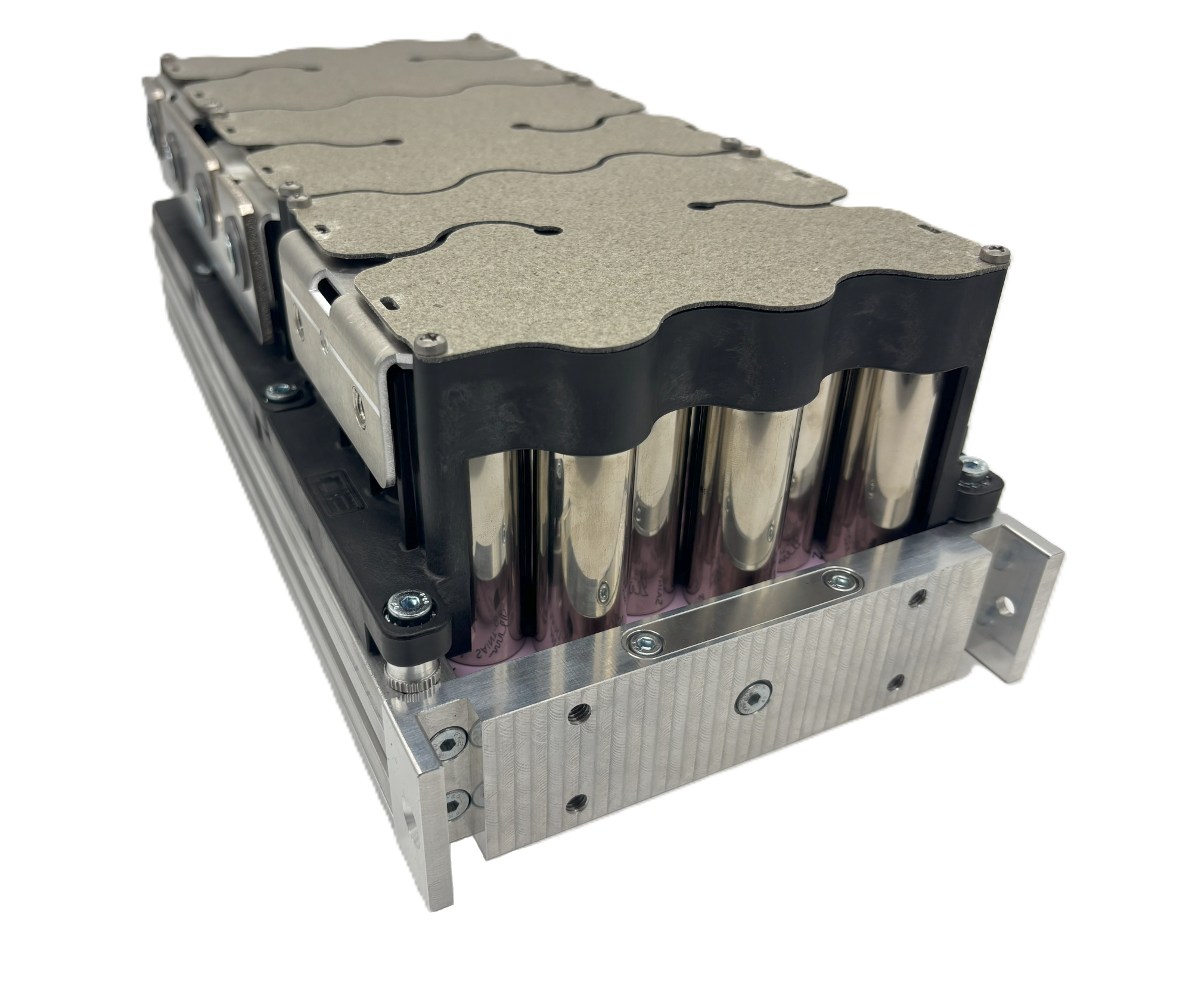 Cooling manifold with three 24-cell modules mounted using thermal pad