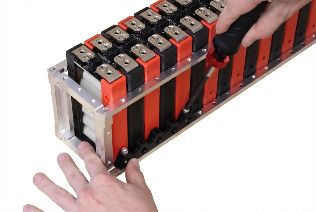 Fastener being inserted into module retainer with ball-tip hex driver