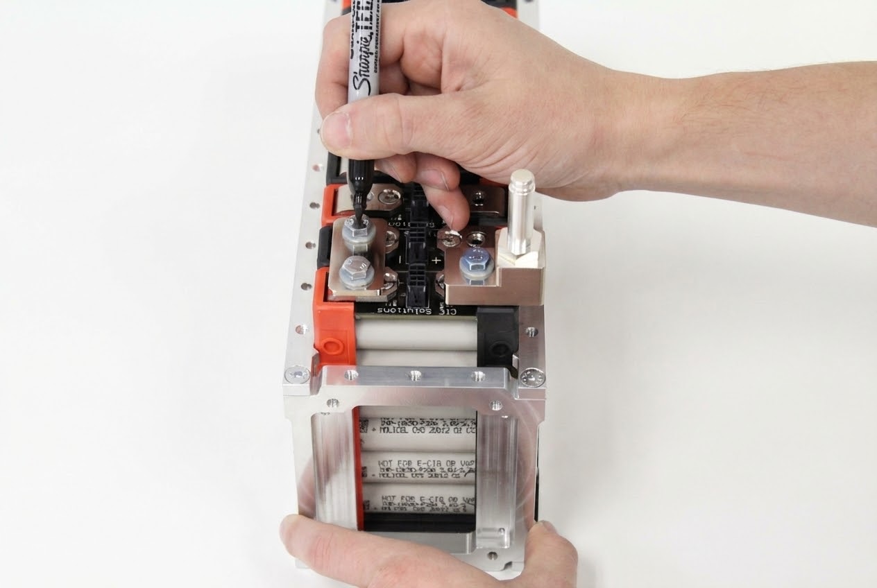 Overall view of fully assembled module string with all electrical connections