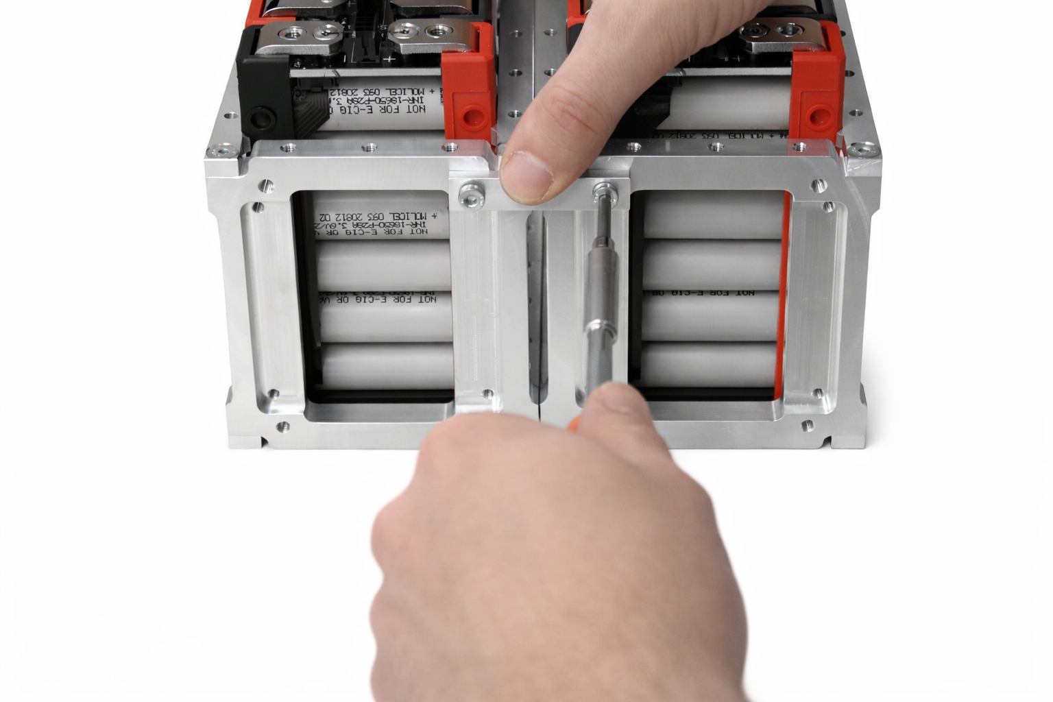 Fasteners being installed and torqued in mending brace