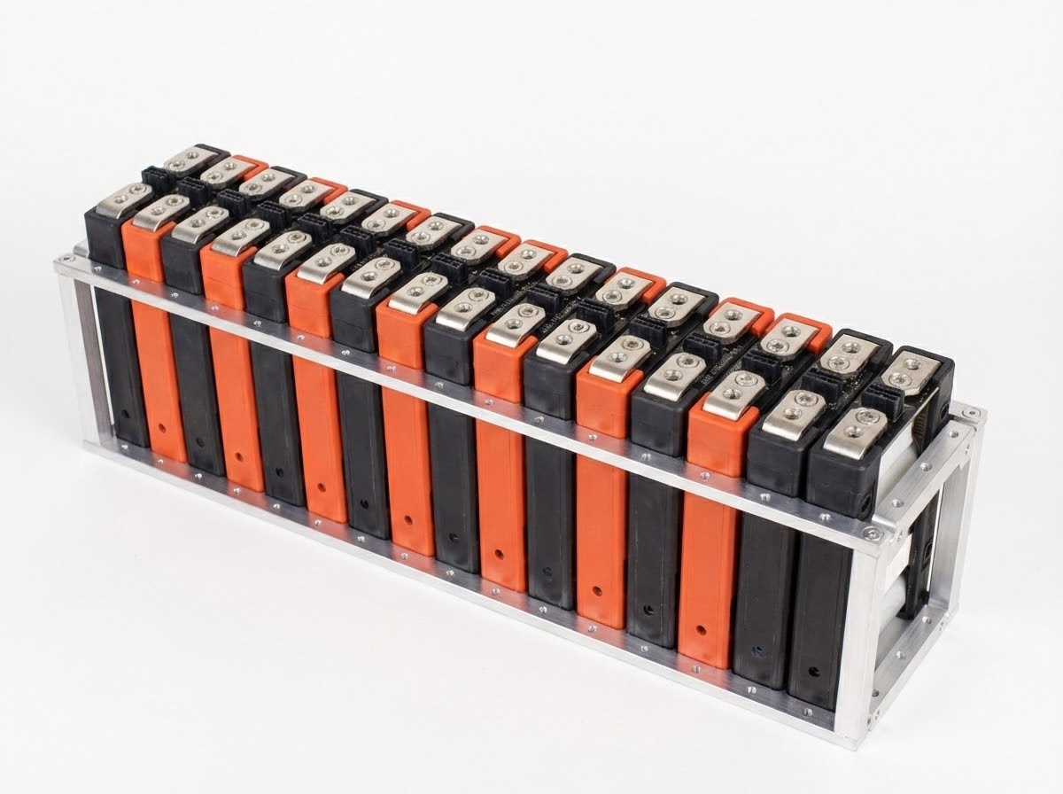 Close-up of red polarity marking on module showing cathode side